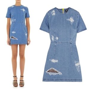 House Of Holland Distressed Denim Mini Dress